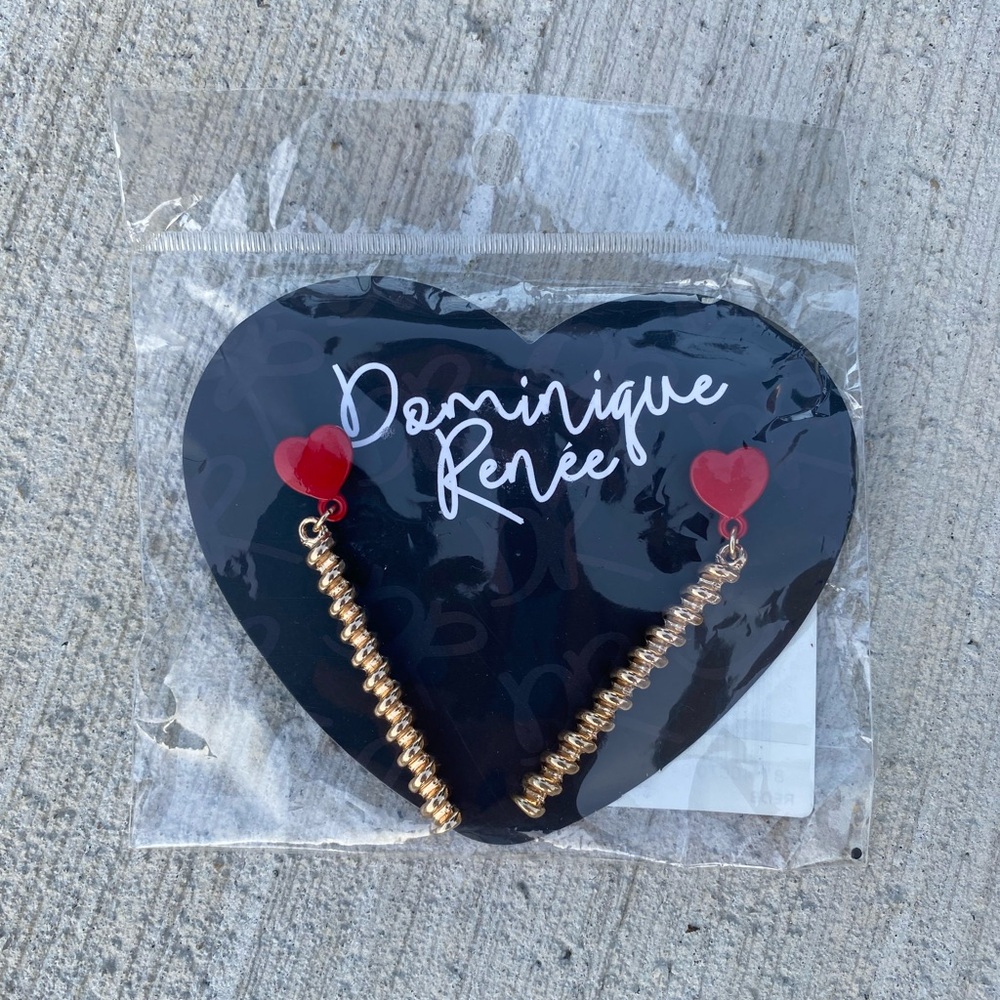 Dominique Renee Red and Gold Heart Drop Earrings